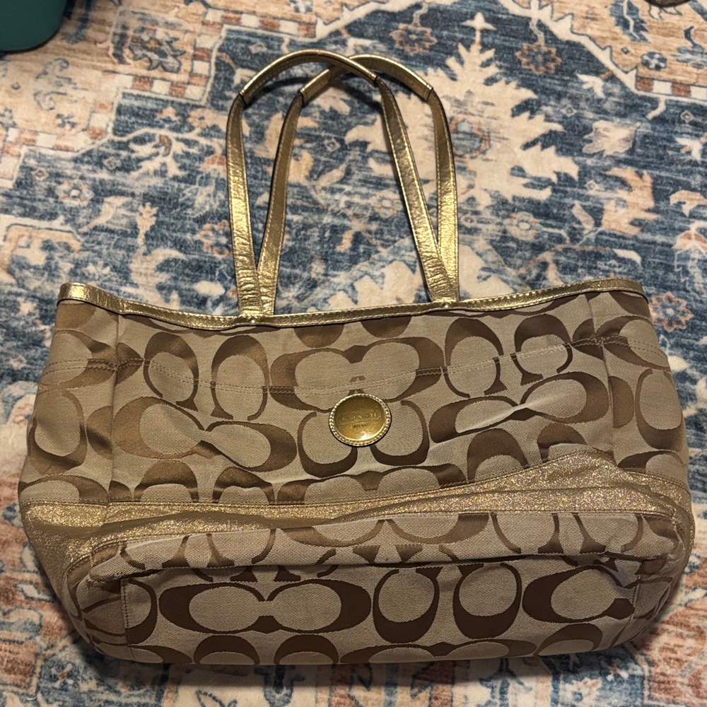 Coach Brown and Gold Signature Baby Bag